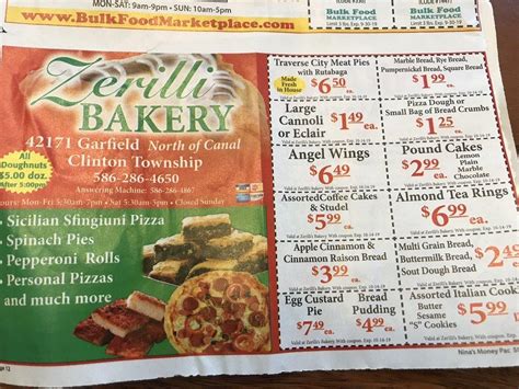 Menu at Zerilli Bakery, Charter Township of Clinton